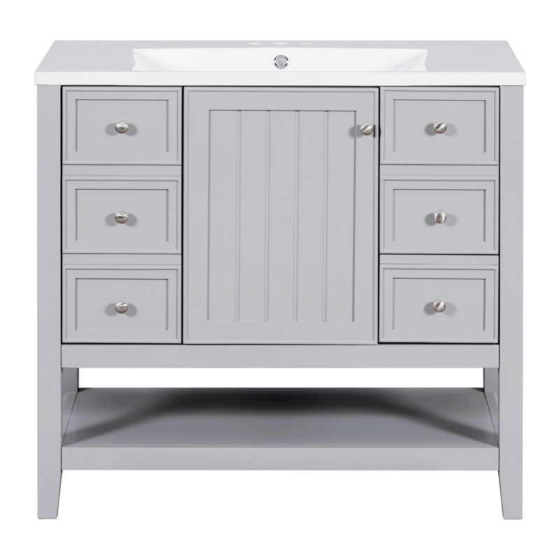 Meuble-lavabo avec lavabo et meuble-lavabo avec trois tiroirs, Gris