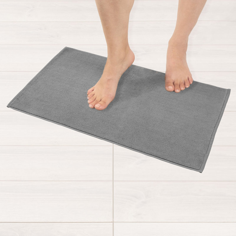 Chemung 100% Cotton Non-Slip Bath Rug, 24" L x 17" W, Rockridge Gray