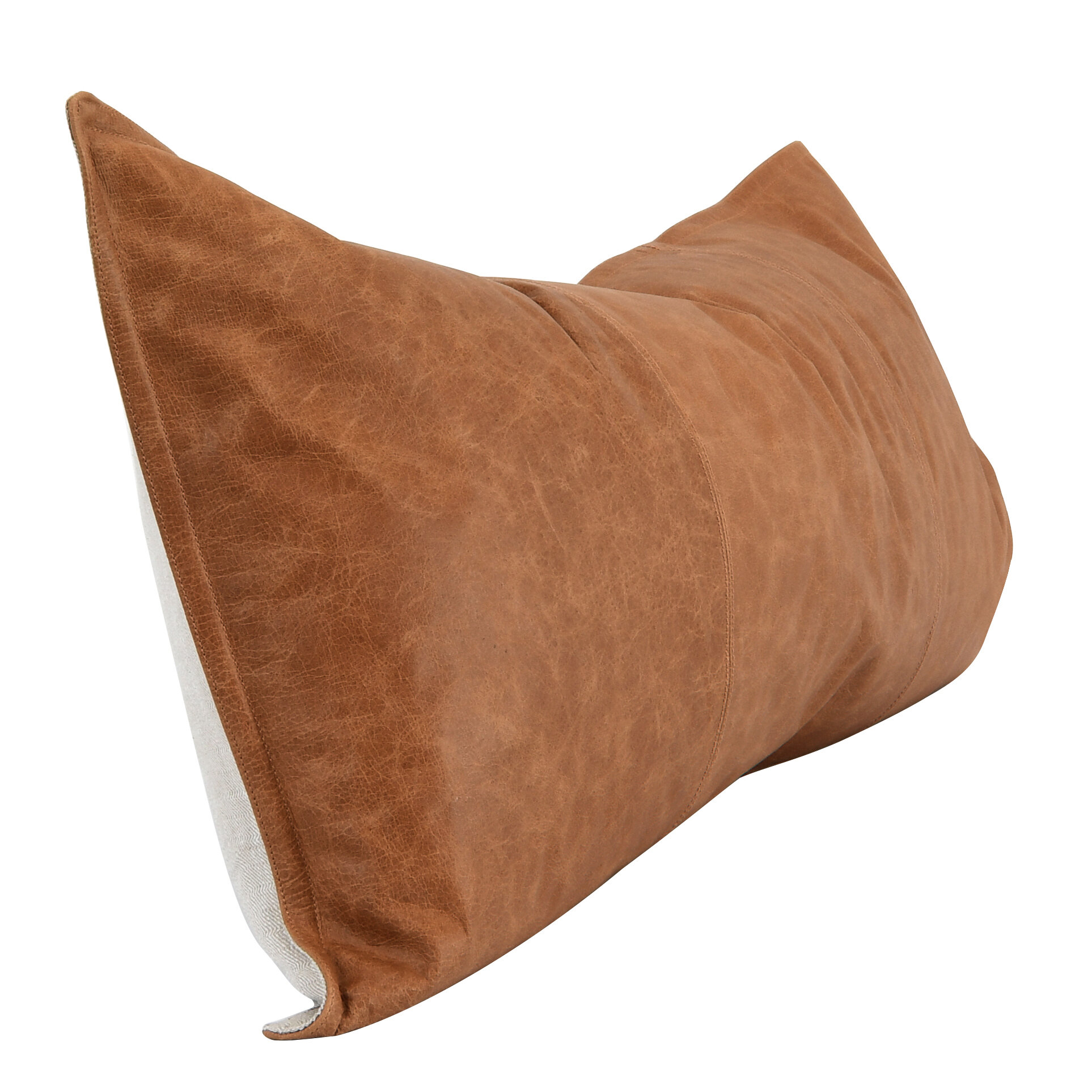 16X36 Chestnut Brown Pieced Leather Lumbar Throw Pillow