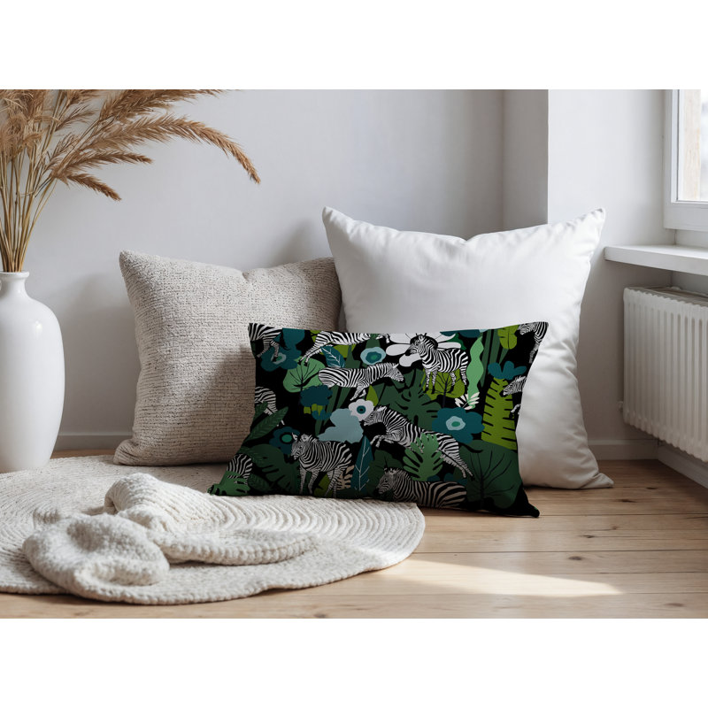 Oreiller rectangulaire réversible intérieur / extérieur Mati Zebra, Rectanglar 14"H x 20"W, Émeraude
