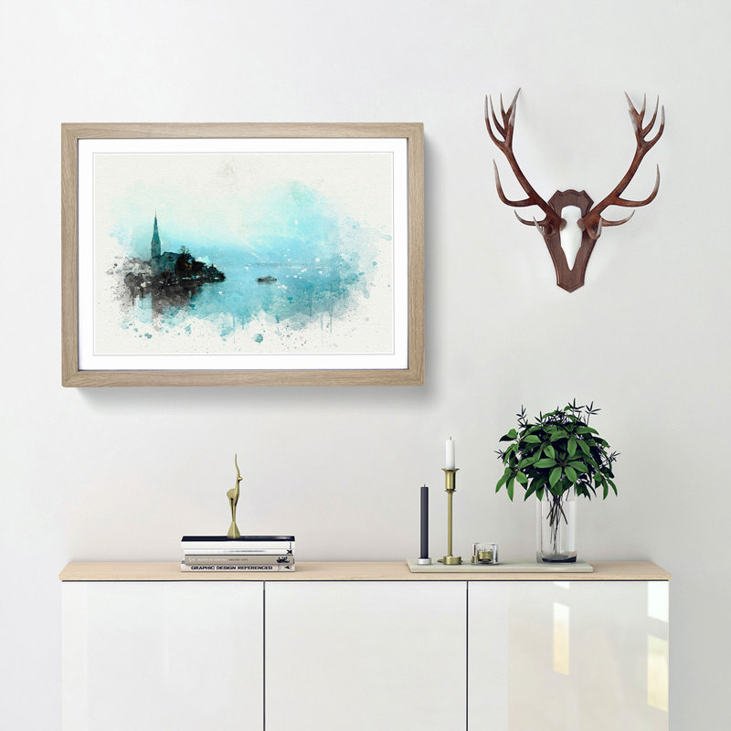 Boat in Hallstatt Austria in Abstract - Picture Frame Graphic Art Print, Oak Framed, 27cm H x 36cm W x 2cm D