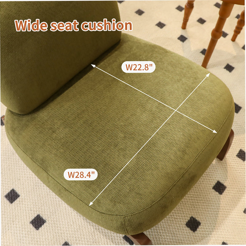 Cute Accent Chair With Solid Wood Legs, Velvet Living Room Chair With Soft Cushion, Cozy Bedroom Chair, Comfy Armless Reading Chair For Apartment, Waiting Room, Balcony (Green)