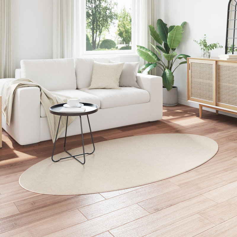 Rugs Beige Accent Rug Minimalist, Oval 100 x 200 cm, Wool