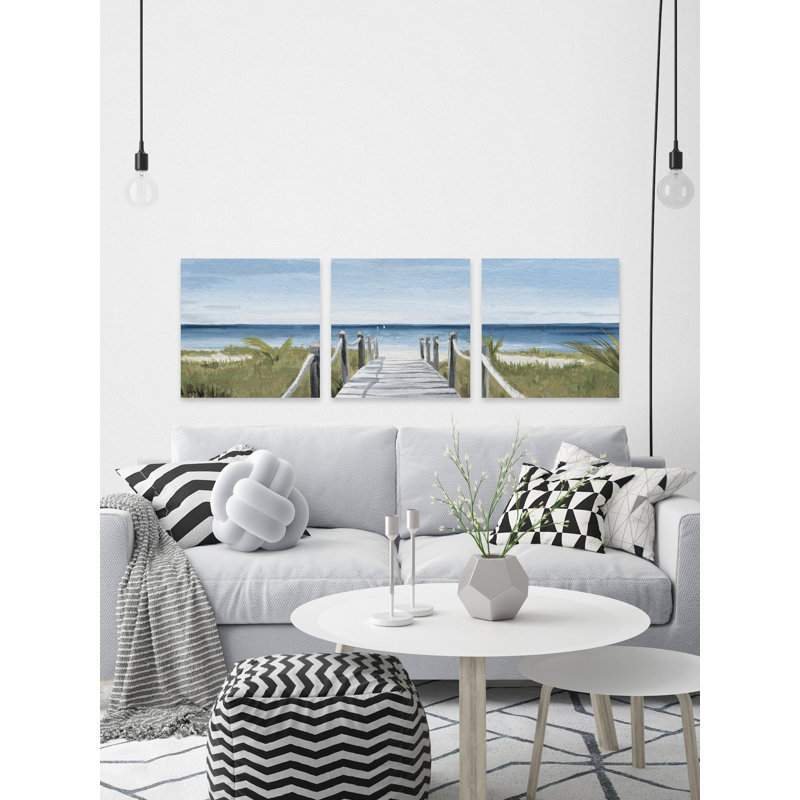 Sweeping Ocean View - 3 Piece Wrapped Canvas Painting