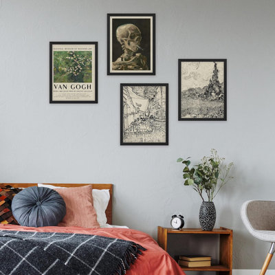 Vincent Van Gogh Smoking Skeleton Roses Collages Vintage Master Artist Framed Bathroom Office Decor