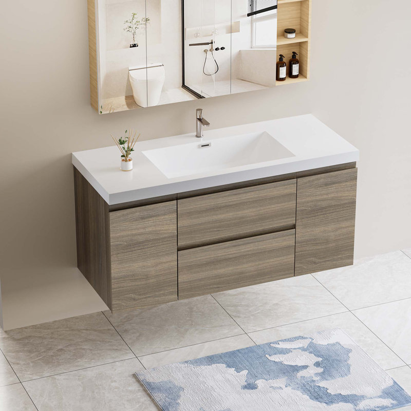 Floating Bathroom Vanity With Single Sink, Ash Gray
