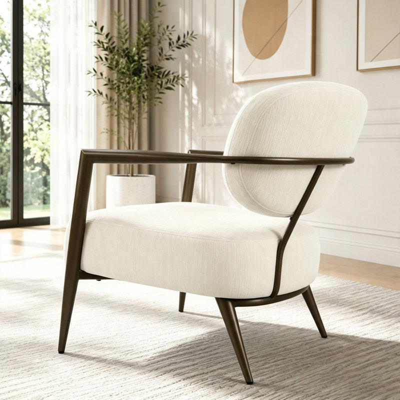 Chaise d'appoint moderne avec structure en métal bronze et tissu moelleux, Tissu blanc