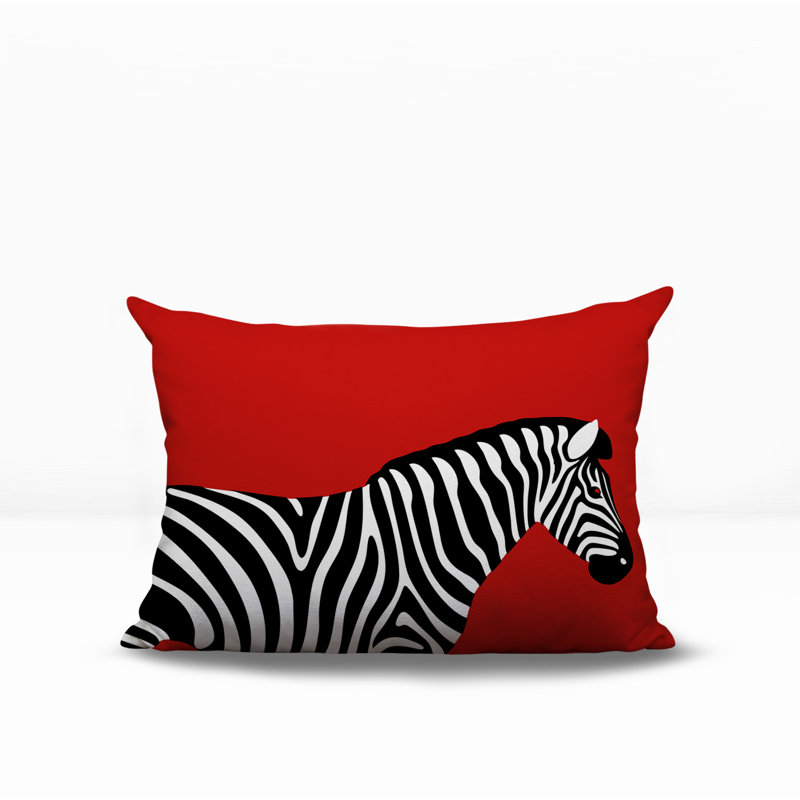 Oreiller rectangulaire réversible intérieur / extérieur Hala Zebra, Rouge, H 20 po x l 14 po