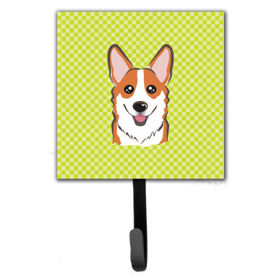 Porte-laisse à carreaux et crochet mural Corgi