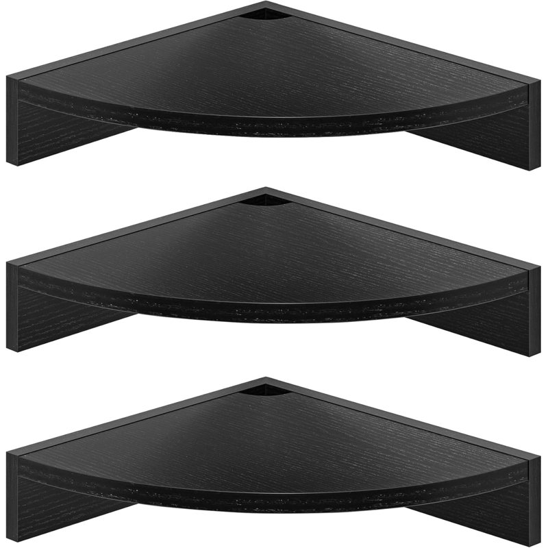 Floating Corner Shelves Wall Mount, Wood Corner Wall Shelf Set For Bedroom Bathroom Kitchen Living Room Office, Rustic Decor With Cable Hole, Sturdy Particle Board Construction, Easy Installation