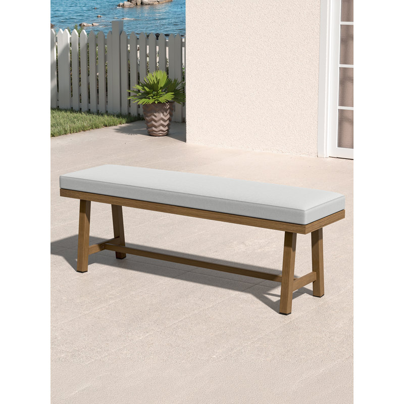 Banc d'extérieur résistant aux intempéries, banc de patio 2 places en aluminium imitation bois avec coussin, pour jardin, véranda, cour, marron