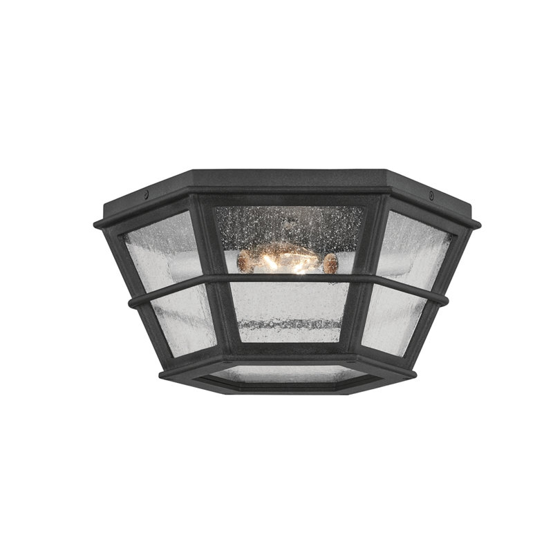 French Iron Lake County 2-Light Flush Mount with Clear Seeded Shade