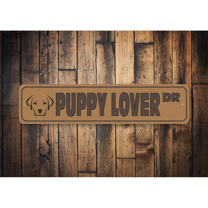 Plaque en aluminium «Puppy Street», H 4 po x l 18 po x P 0,04 po