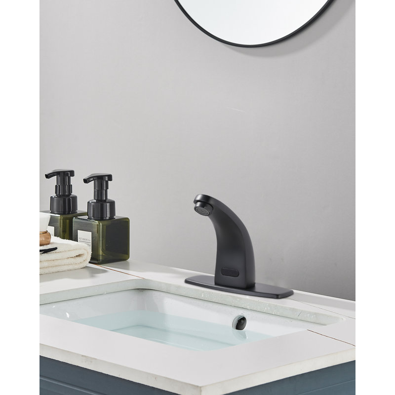 Automatic Sensor Bathroom Faucets Touchless Centerset Bathroom Faucet with Cover Plate, Matte Black