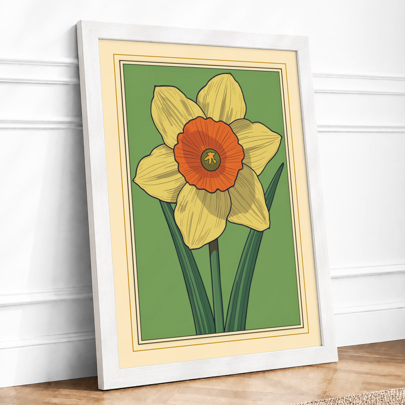 Daffodil Bold Botanical - Framed Print, A1 - 84.1 x 59.4 cm, White