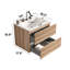 Meuble-lavabo mural en chêne brut de 61 cm (24 po) avec lavabo en céramique intégrée, 3 trous avec trop-plein, tiroirs à fermeture amortie DTC, grand meuble-lavabo suspendu moderne