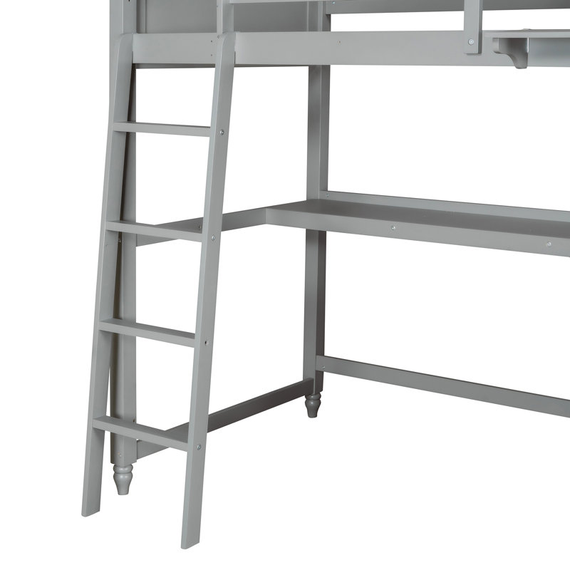 Lit mezzanine simple avec tiroirs - Fabrication en bois massif pour un bureau gris confortable: espace de travail confortable