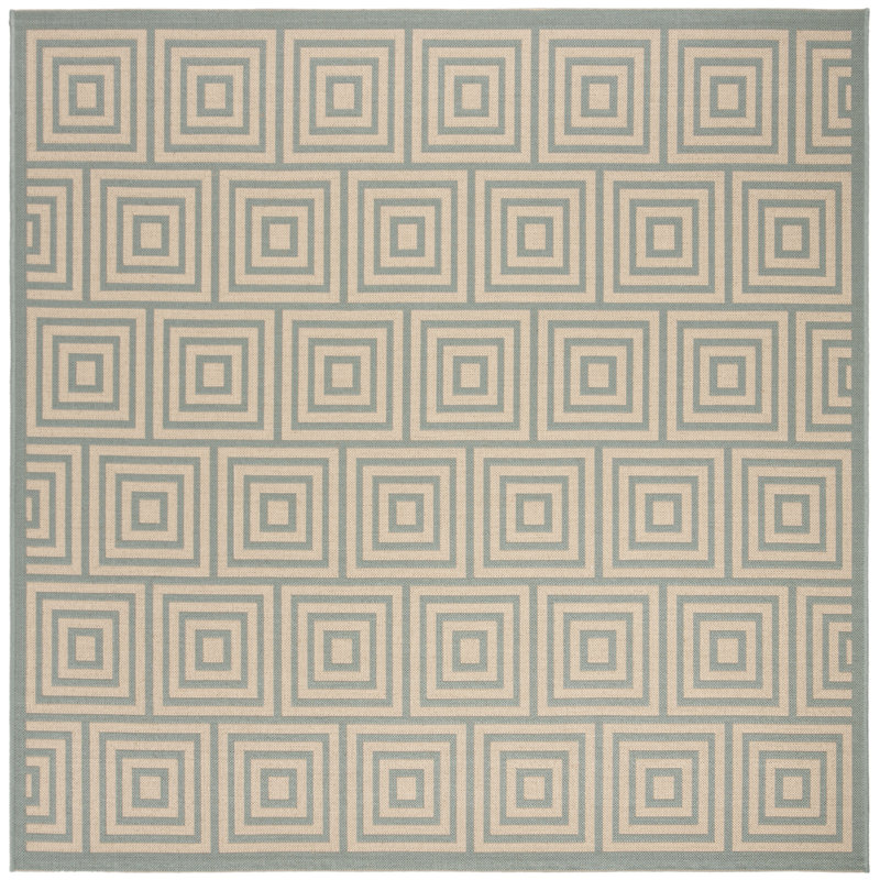 Mckinnon Hooked Indoor/ Outdoor Cream/Aqua Rug, Square 201 cm