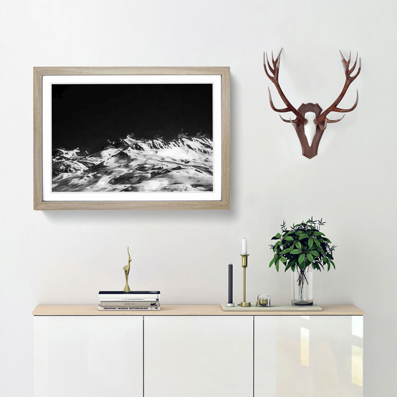 Snow Covered Mountains - Picture Frame Graphic Art Print, 48cm H x 65cm W x 2cm D, Oak Framed