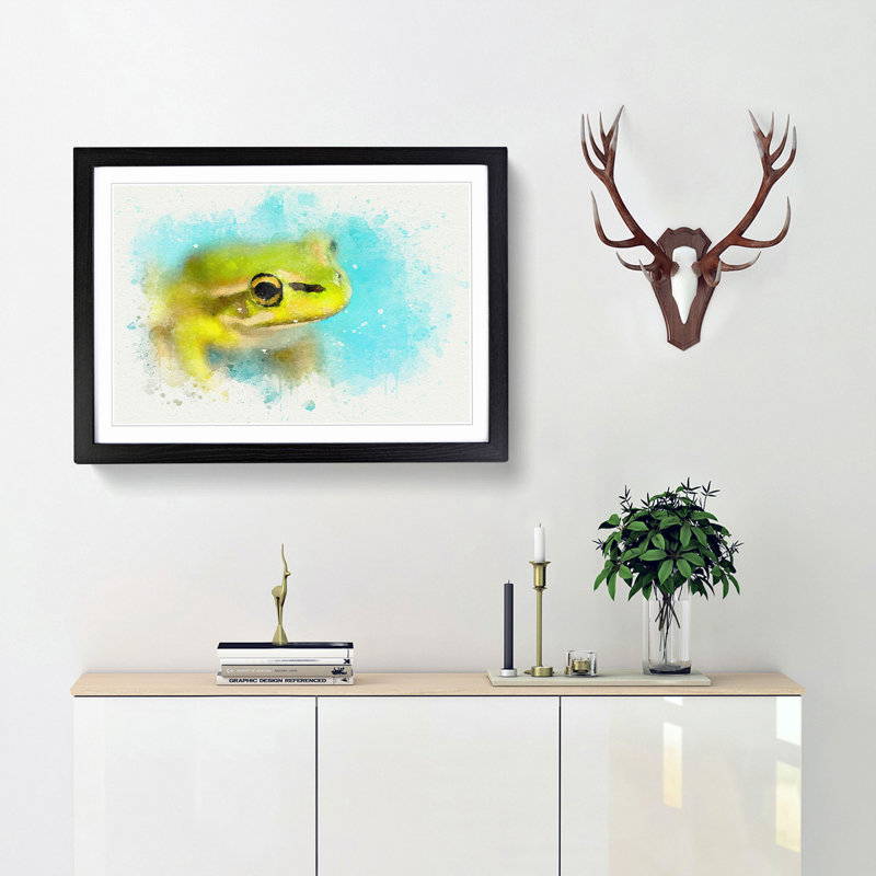 Green Frog in Abstract - Picture Frame Graphic Art Print, 36cm H x 48cm W x 2cm D, Black Framed