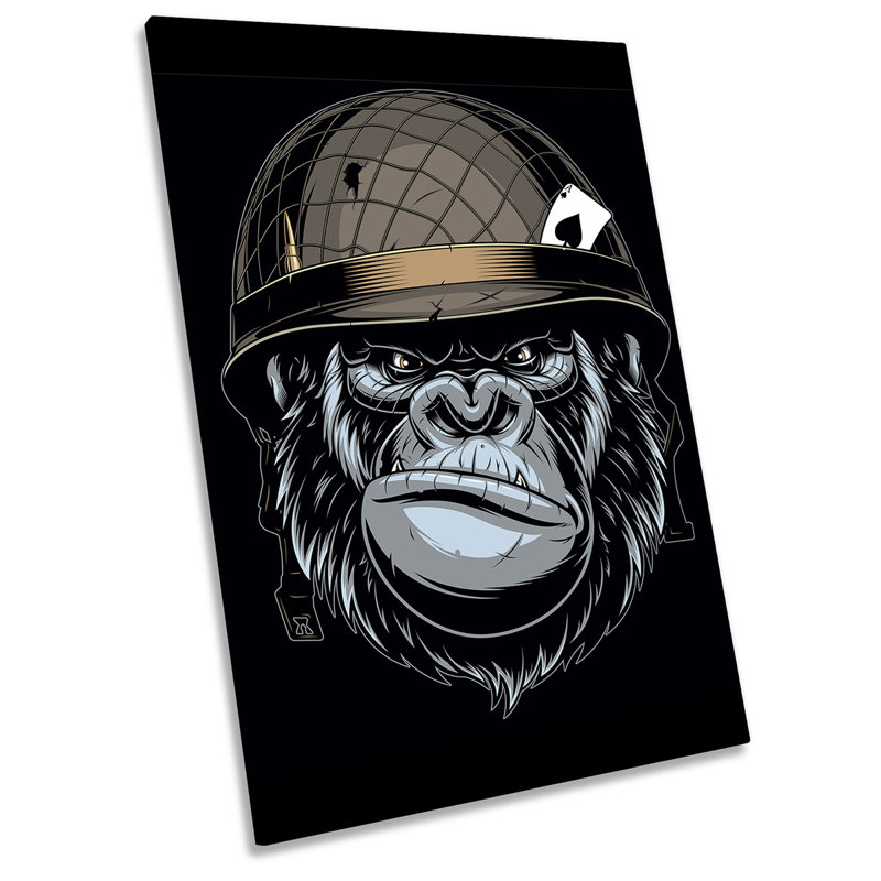 Army Monkey Helmet - Wrapped Canvas Print, 91.4cm H x 61cm W x 4cm D