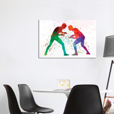 Wrestlers Wrestling Men In Watercolor I by Paul Rommer - Wrapped Canvas Graphic Art