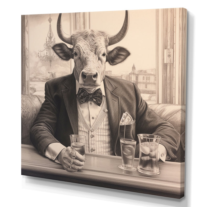 Vache ayant une boisson III - impression, H 30 po x l 30 po x P 1 po, Toile tendue