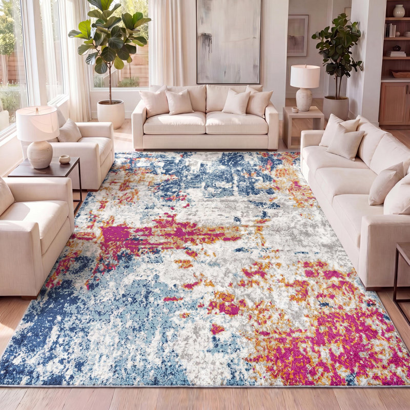 Sunset Modern Abstract Blue/Multi Rug, Rectangle 5'3" x 7'6"