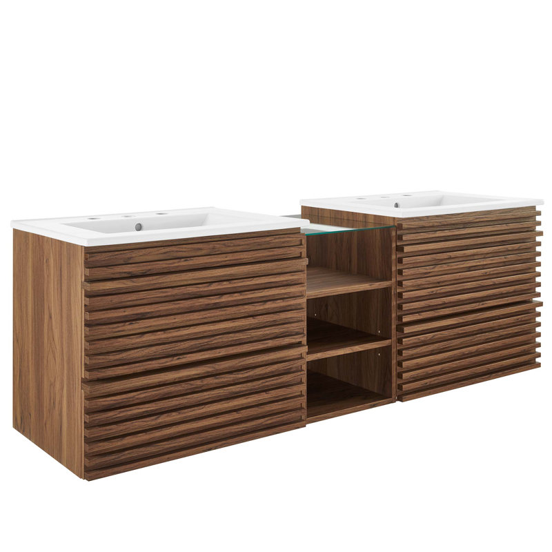 Render 62" Wall-Mount Double Sink Bathroom Vanity, White