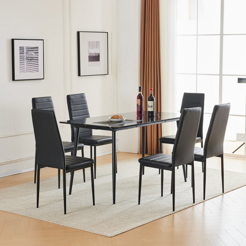 Ensemble de table de salle à manger pour 6 personnes, 7 pièces : table, 6 chaises