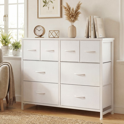 8-Drawer Fabric Dresser, 30"H Storage Chest with Wood Top