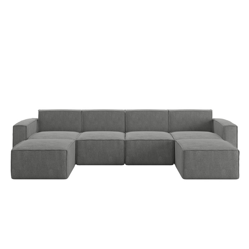 Canapé modulaire contemporain avec 2 repose-pieds Bridgetown, Polyester gris foncé
