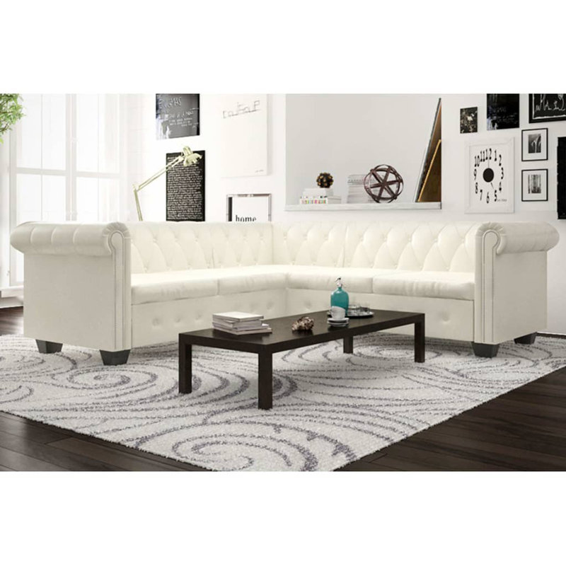 Canapé de coin 6 places Youd Chesterfield, Similicuir noir, L 80,7 po x l 80,7 po x H 28,7 po