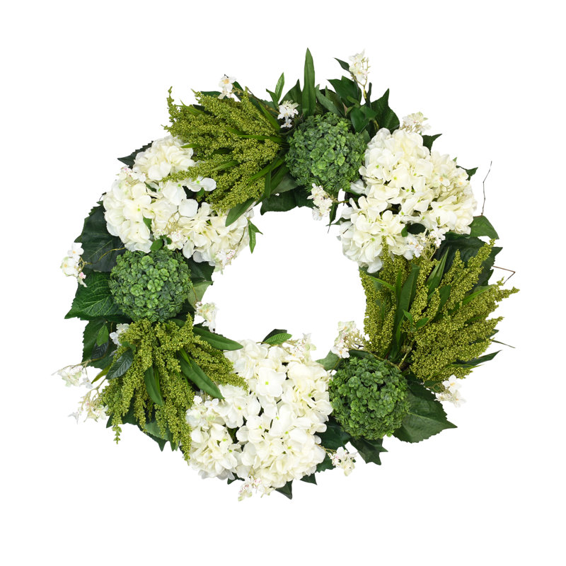 27" Wreath Decorated with Hydrangea, Heather and Wildflower