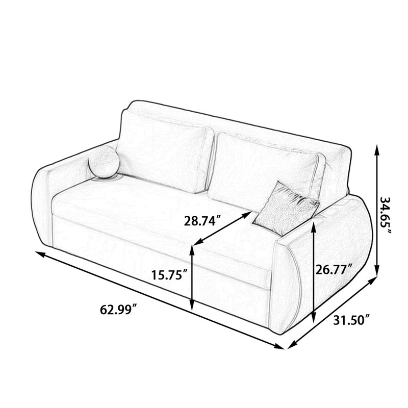 Canapé-lit causeuse 100% polyester beige, 62.99"W*31.5"D*34.65"H