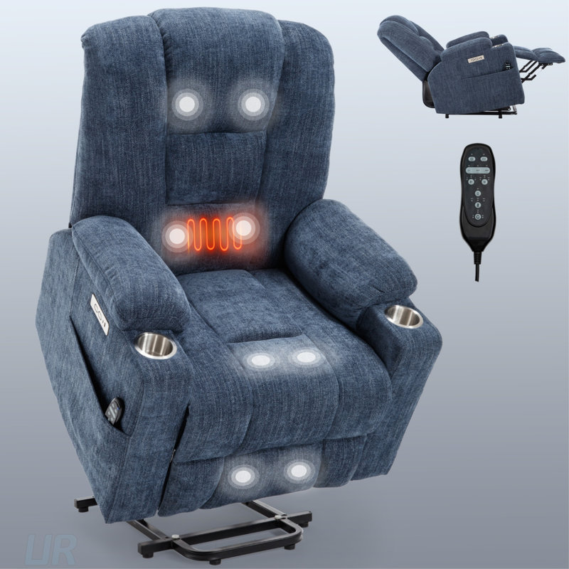 Power Lift Recliner Chair With Massage, Heat, And USB Ports For Elderly, Comfortable And Durable Motion Mechanism, Blue