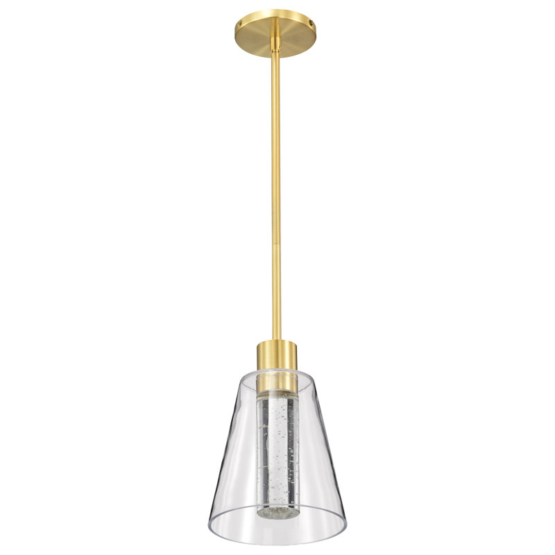 Abbondio - Luminaire suspendu DEL - Cristal à bulles K9 - 3000K CCT, H 46 po x l 7,25 po x P 7,25 po, Laiton brossé