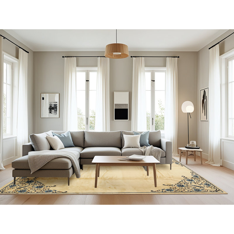 Tapis jaune clair / noir Socoma, Rectangle 8 pi x 12 pi
