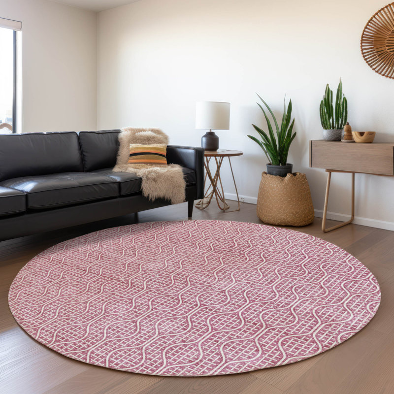 Premium Machine Washable Prisco Blush Rug, Round 8'