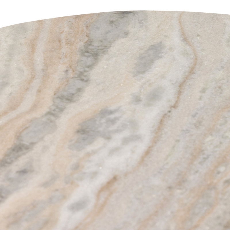 Corbett Pedestal End Table, Creamy Taupe Marble, Hammered Gray