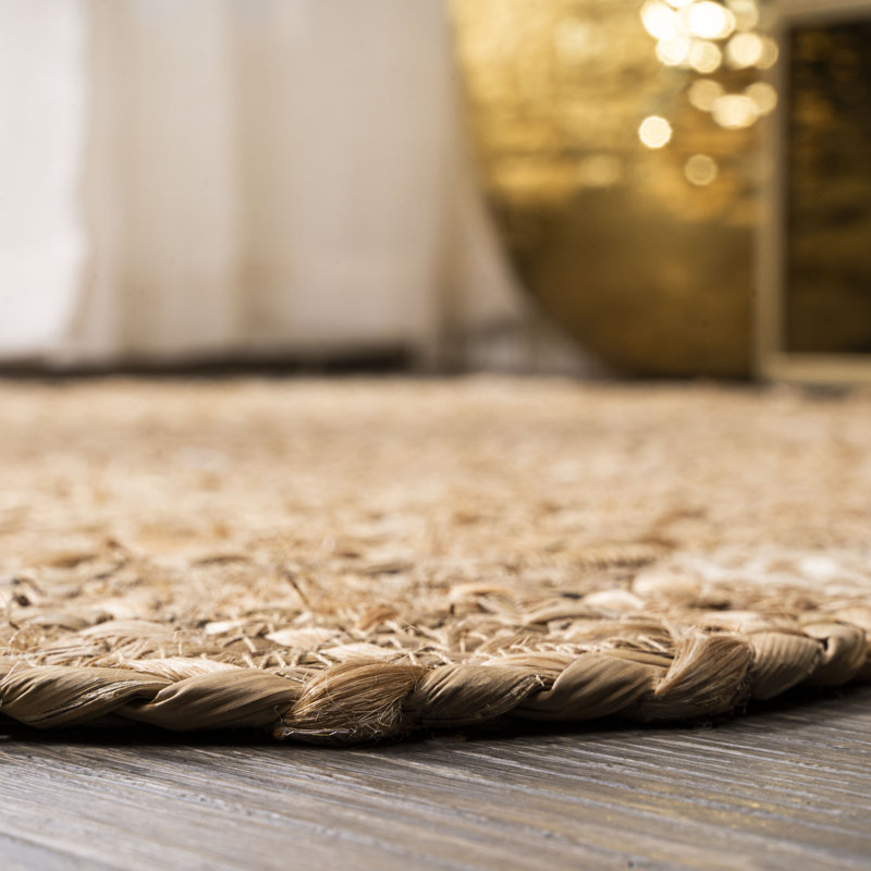 Tapis rond à motif géométrique brun, Rond 5 pi