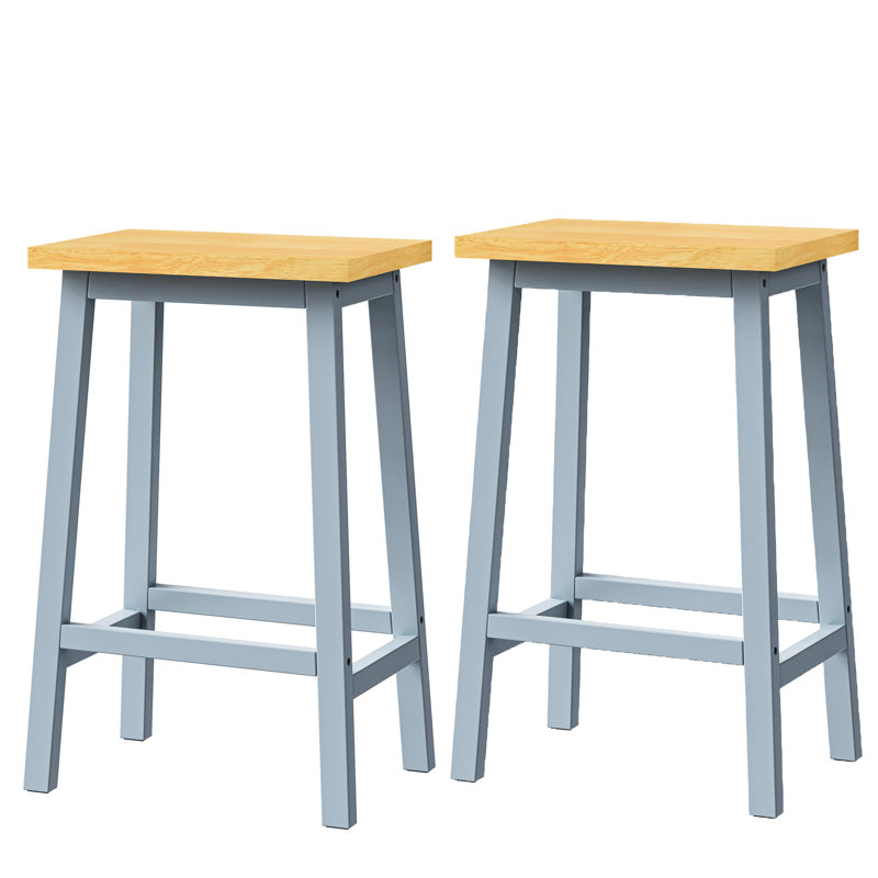Chaises pour îlot de cuisine de 25,6 po de hauteur, bois gris-bleu avec stabilité et repose-pieds, 2 tabourets de bar, bleu, bois, pour la maison