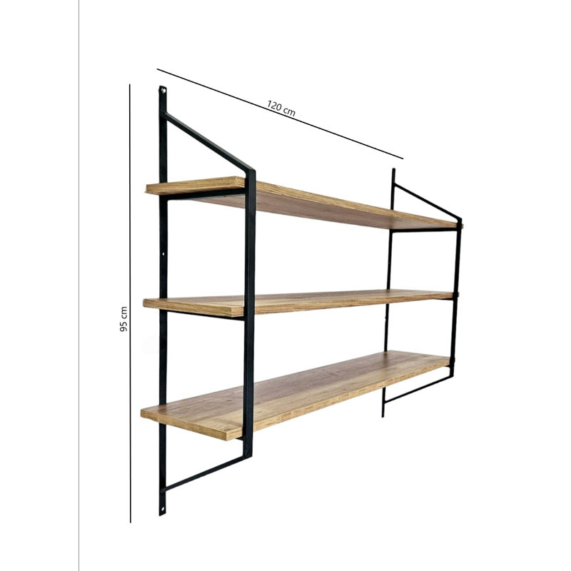 Tablette murale industrielle, pin noir et atlantique, 47,2 po x 37,4 po x 11 po | 100% panneau de particules enduit de mélamine, épaisseur: 0,7 pouce | Structure robuste en 100% métal | Parfait pour la maison, le bureau et les décors modernes