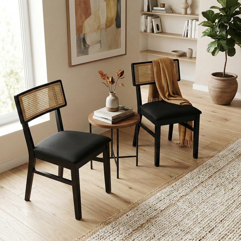 47cm H Fabric Upholstered Parsons Chair, Black/Black