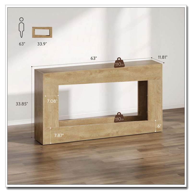63-Inch Long Console Table, Wood Entryway Table, Oak