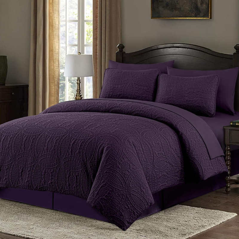 Liam Microfiber 7 Piece Bed in a Bag Comforter Set, Queen Comforter + 6 Additional Pieces, Purple
