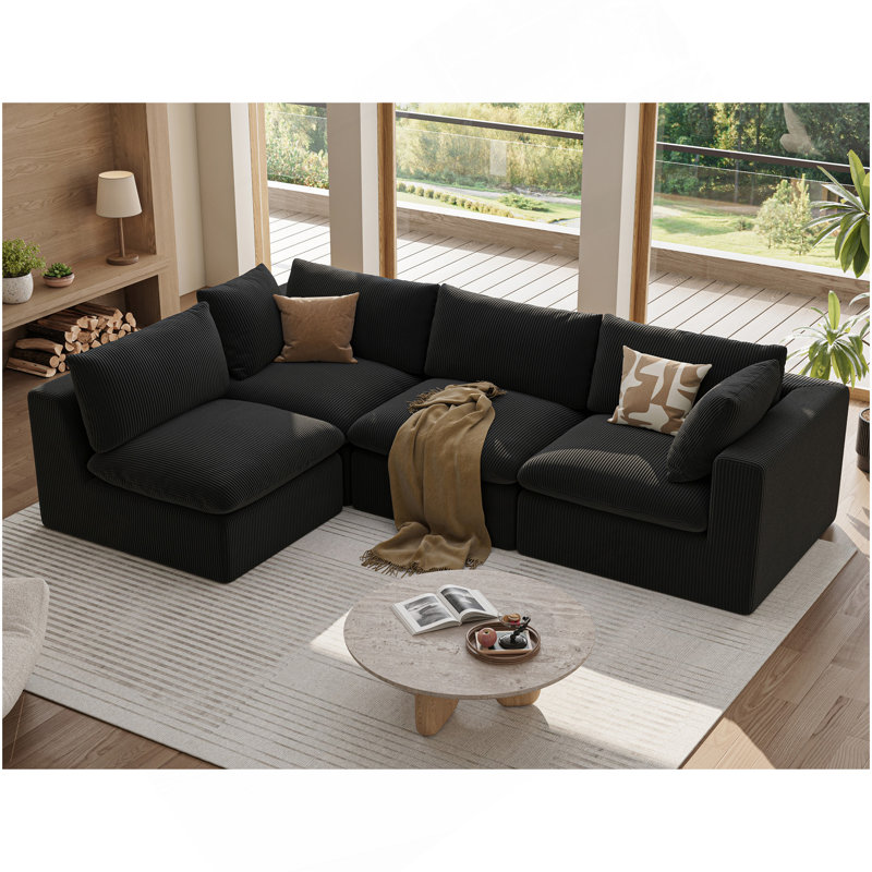 Canapé modulaire modulaire, causeuse surdimensionnée de 135 pouces, canapé en forme de L, canapé 4 places revêtu de tissu velours côtelé avec 2 coussins