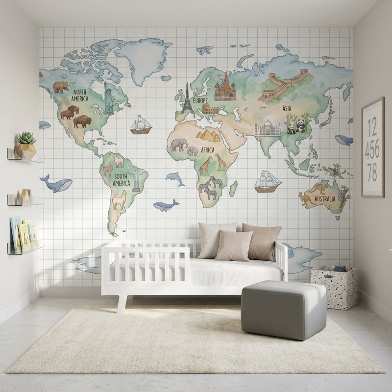 Papier peint carte du monde Atlas, Texturé non collé, 140 po x 108 po
