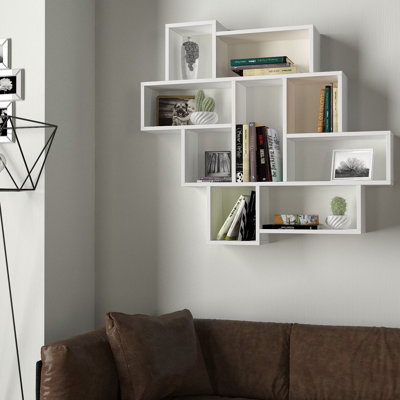 Stylish Wall Shelf, White, 45.5 x 40.7 x 5.9 inches | 100% Melamine Coated Particle Board, Thickness: 0.7 inches | Modern Design with Multiple Shelves for Extra Storage | Perfect for Home or Office Décor