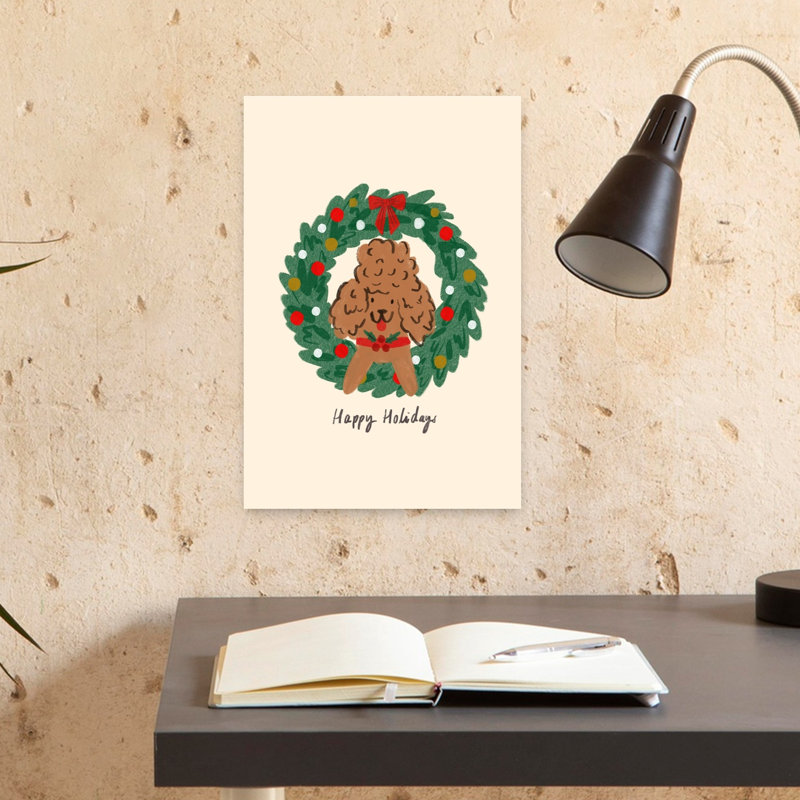 Festive Poodle Wreath Contemporary Dog Wall Art Print 1 Piece Wrapped Canvas Wall Art, 45.72cm H x 30.48cm W